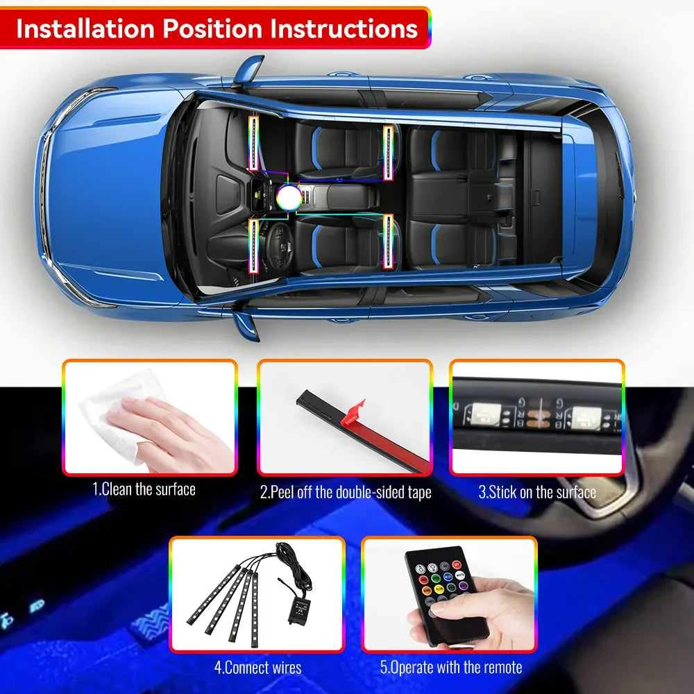 🌈 NeoGlow FootLight – Car Interior Footwell Lighting Kit